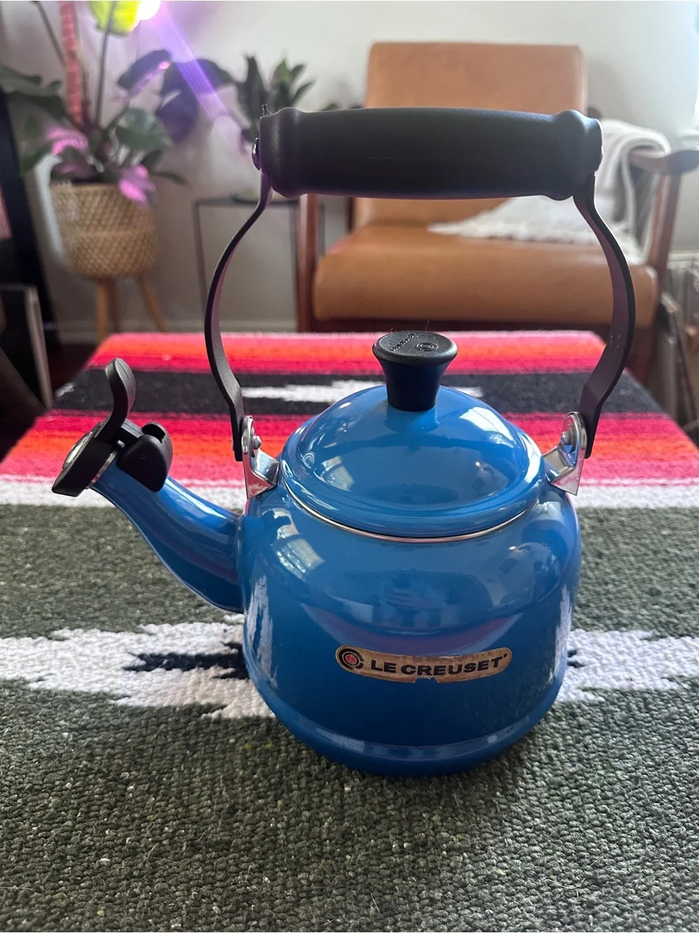 Le Creuset 1.1L Stovetop Classic Demi Tea Blue Kettle with Black Handle